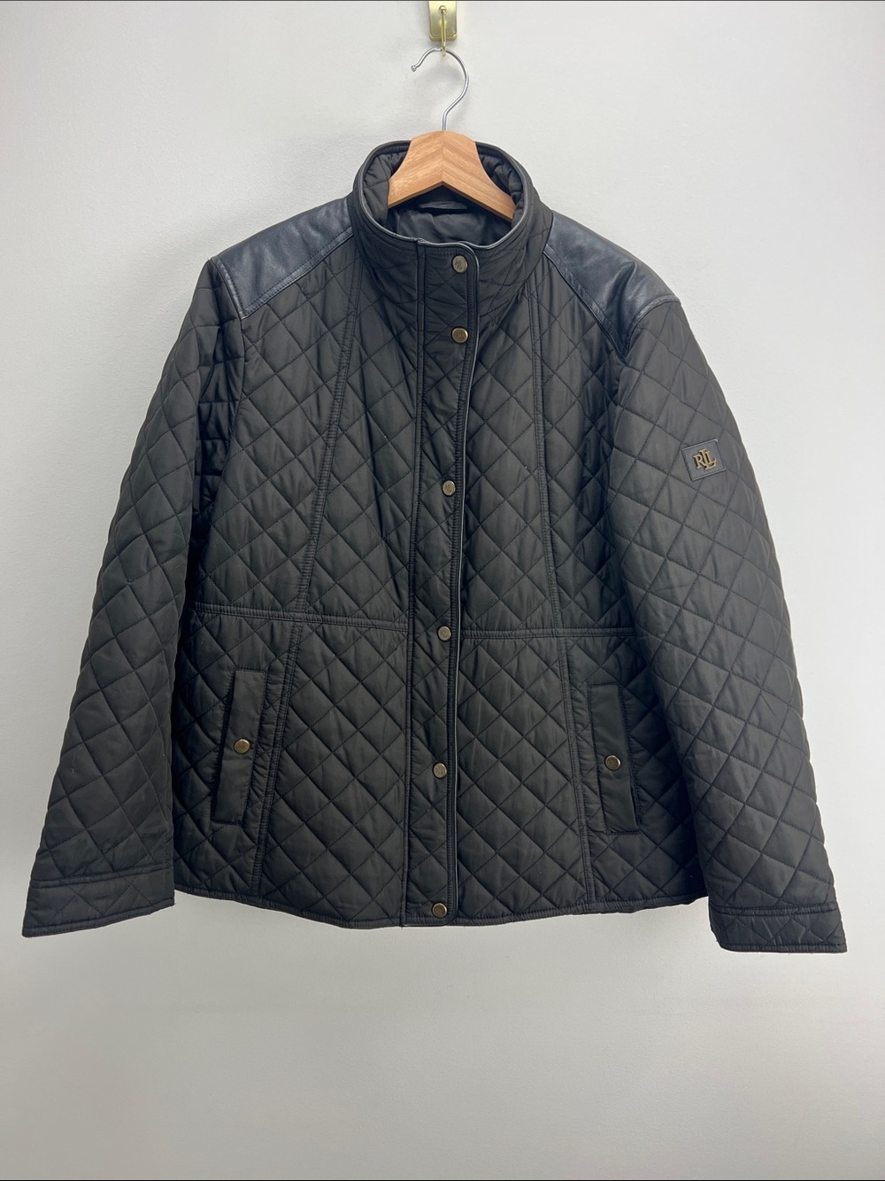 Lauren Ralph Lauren Black Quilted Jacket Lightweight Womens XL Equestrian Fall